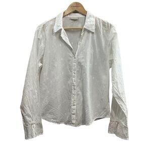 White Stag Semi Sheer White Embroidered Button‎ Blouse